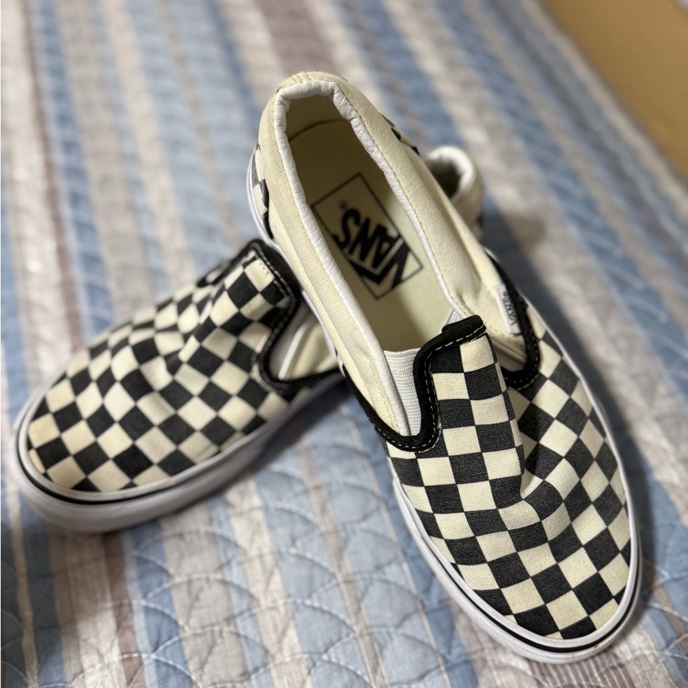 Vans Kids Checkerboard Slip-On Sneakers - Black and White
